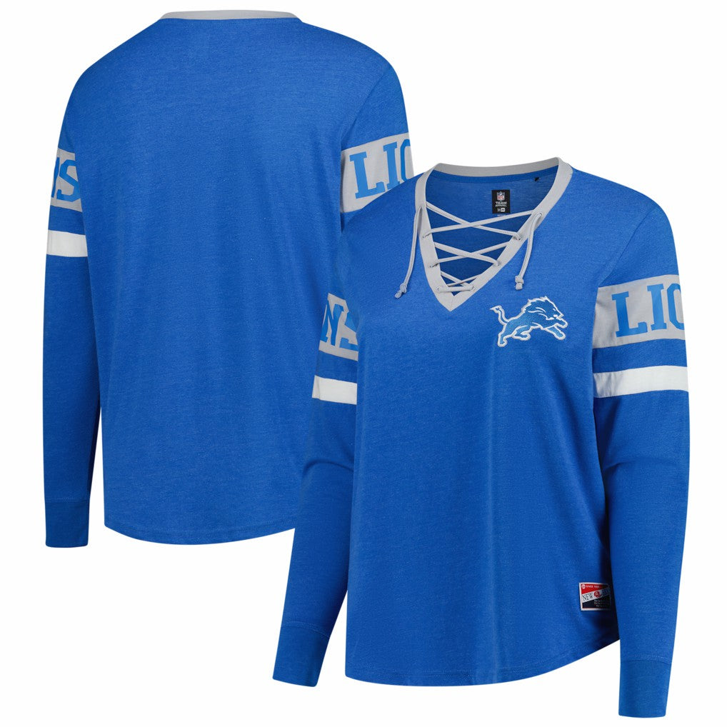 Women's Plus Size Throwback Lace-Up Long Sleeve T-Shirt - Detroit Lions T-shirts