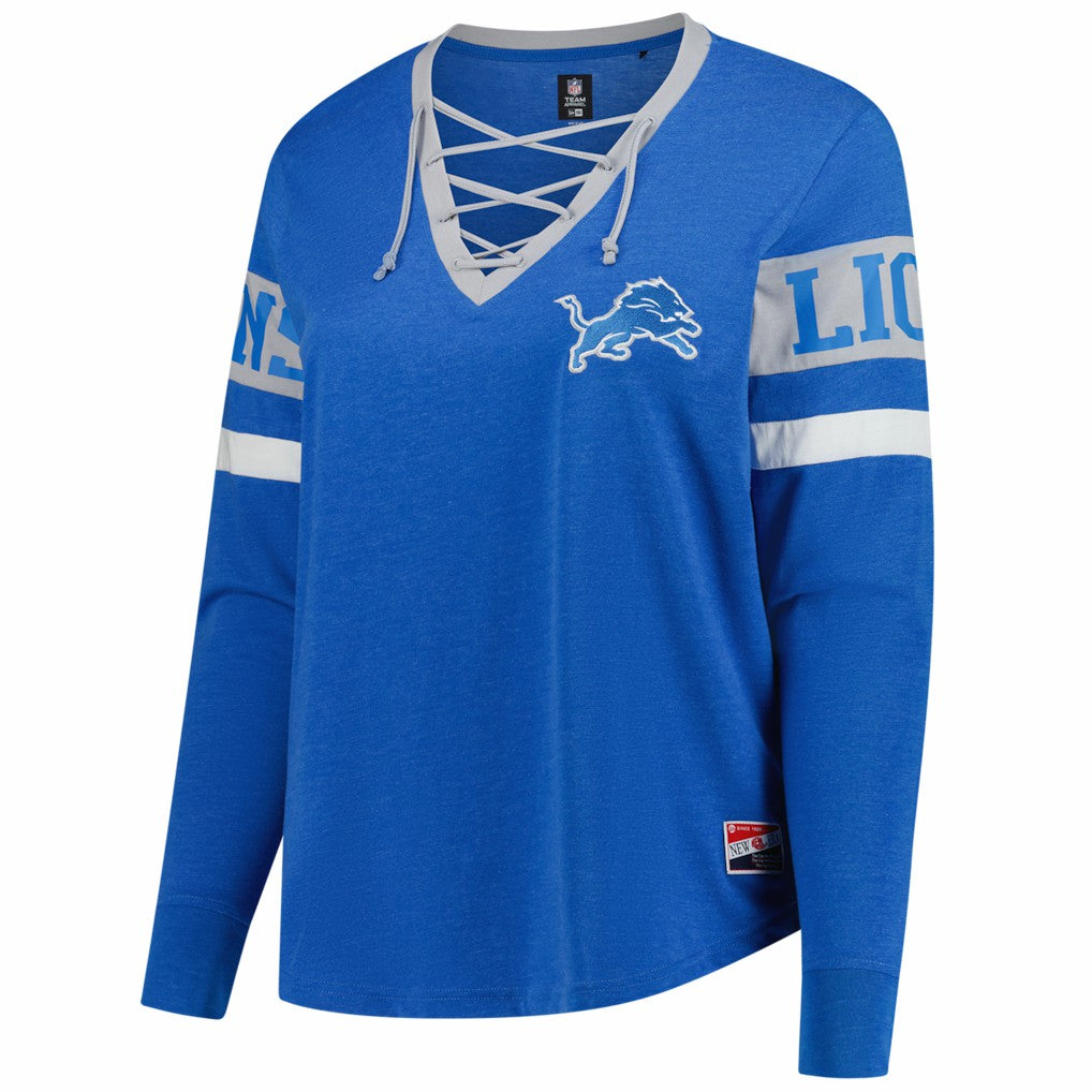 Women's Plus Size Throwback Lace-Up Long Sleeve T-Shirt - Detroit Lions T-shirts