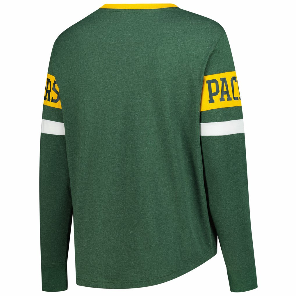 Women's Plus Size Throwback Lace-Up Long Sleeve T-Shirt - Green Bay Packers T-shirts