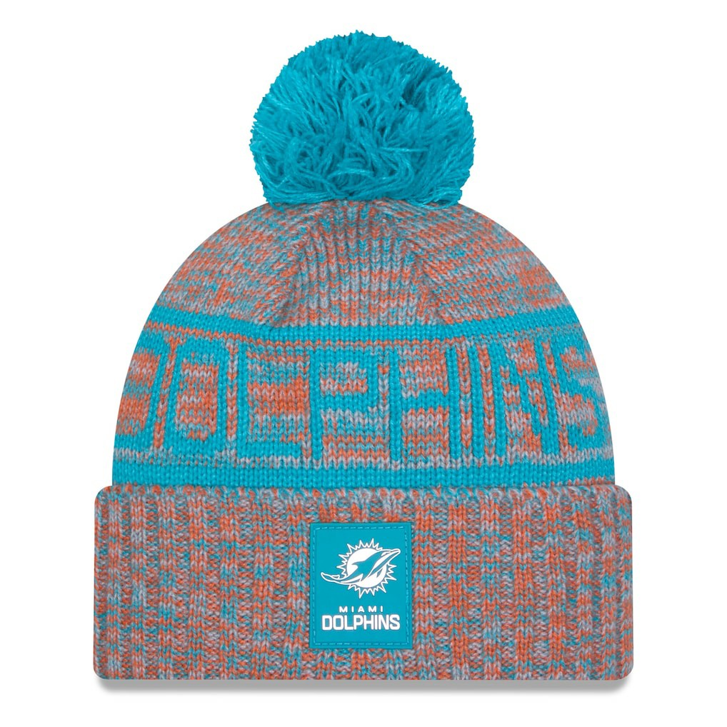 2025 Sideline Cold Weather Cuffed Knit Hat with Pom - Miami Dolphins Hats