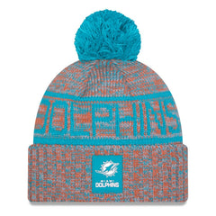 2025 Sideline Cold Weather Cuffed Knit Hat with Pom - Miami Dolphins Hats