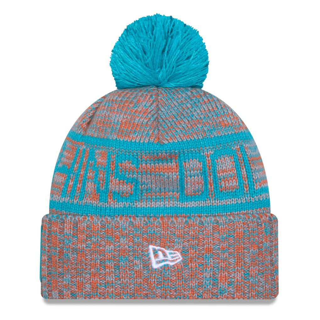 2025 Sideline Cold Weather Cuffed Knit Hat with Pom - Miami Dolphins Hats