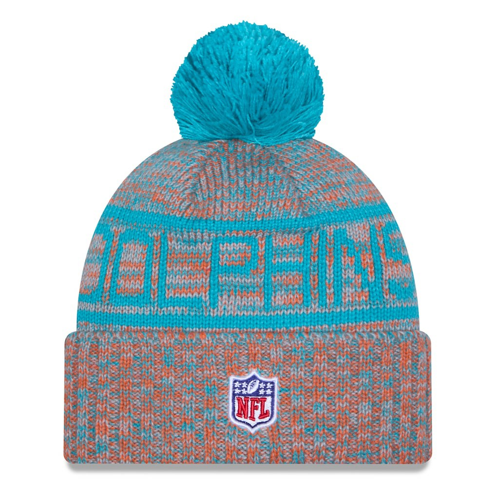 2025 Sideline Cold Weather Cuffed Knit Hat with Pom - Miami Dolphins Hats