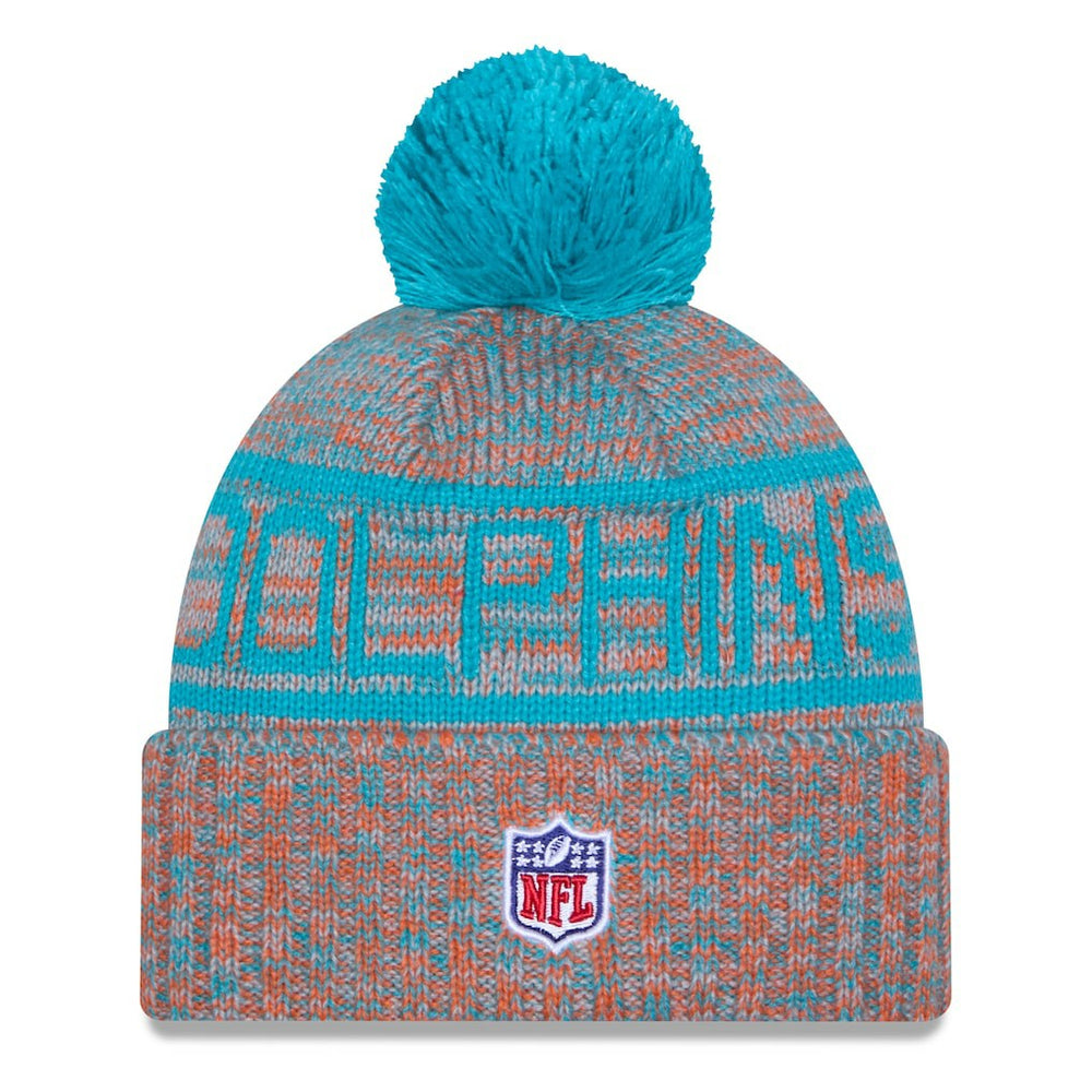 2025 Sideline Cold Weather Cuffed Knit Hat with Pom - Miami Dolphins Hats