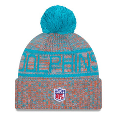 2025 Sideline Cold Weather Cuffed Knit Hat with Pom - Miami Dolphins Hats