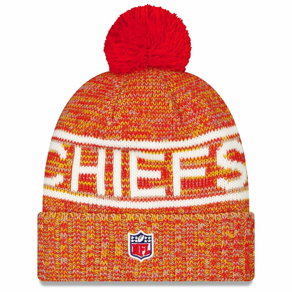 2025 Sideline Cold Weather Cuffed Knit Hat with Pom - Kansas City Chiefs Hats