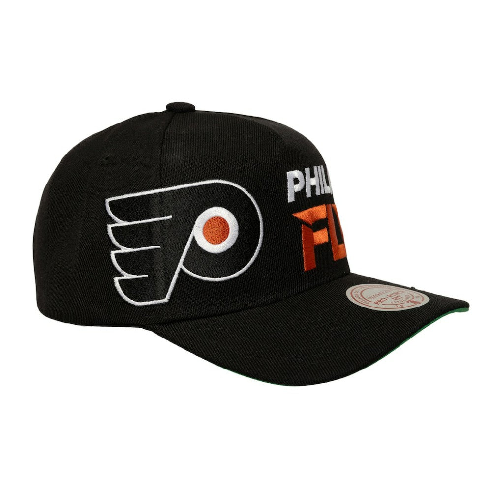 NHL Philadelphia Flyers Mitchell & Ness Busted Logo Wordmark Wrap-Around Pro Pinch Adjustable Hat