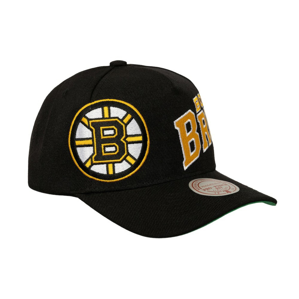 NHL Boston Bruins Mitchell & Ness Busted Logo Wordmark Wrap-Around Pro Pinch Adjustable Hat