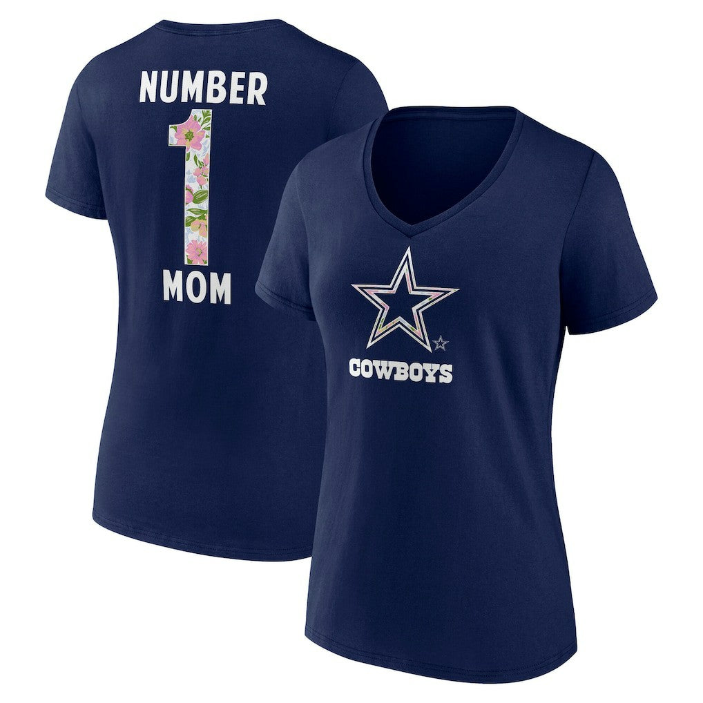 Women's Floral Number 1 Mom V-Neck T-Shirt - Dallas Cowboys T-shirts