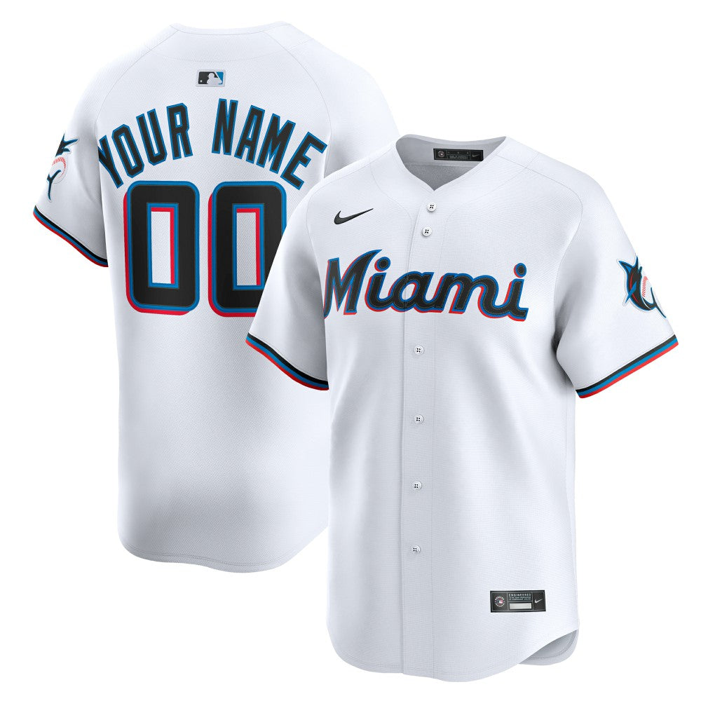 White Miami Marlins Nike Home Limited Custom Jersey