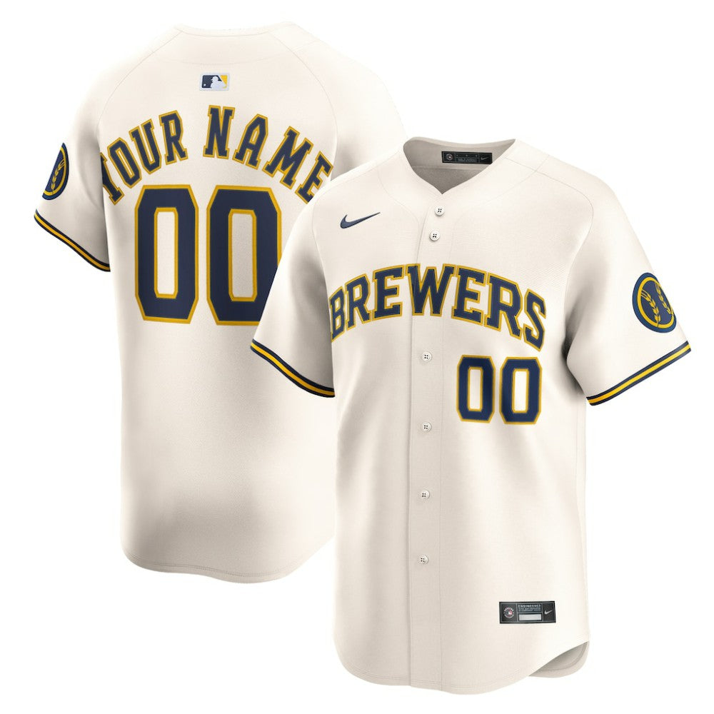 Cream Milwaukee Brewers Nike Home Limited Custom Jersey