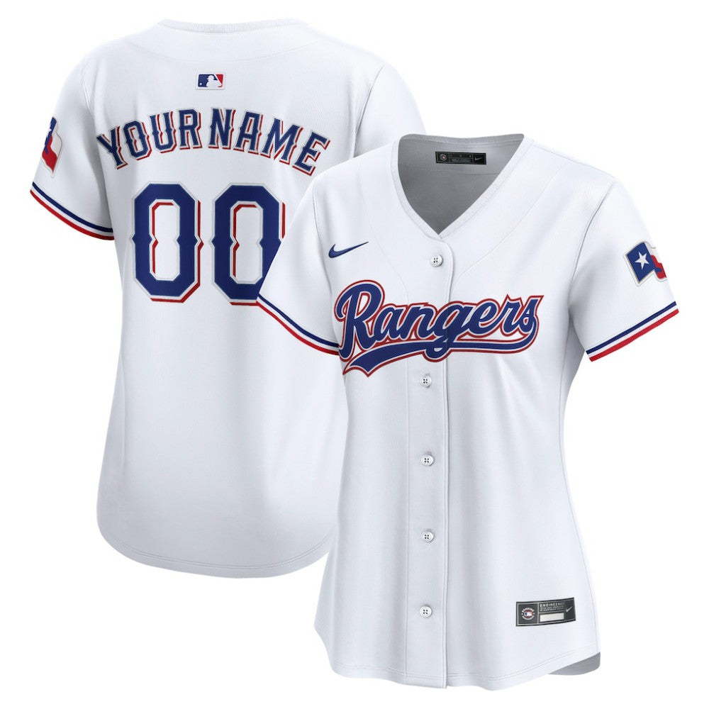White Texas Rangers Nike Women's Home Limited Custom Jersey