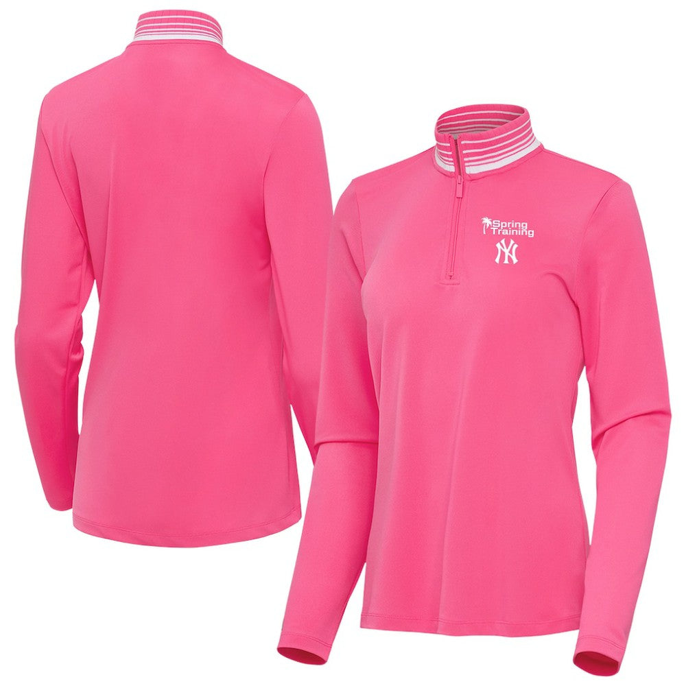 Pink New York Yankees Antigua Women's Spring Training Palmetto Quarter-Zip Top