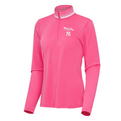 Pink New York Yankees Antigua Women's Spring Training Palmetto Quarter-Zip Top