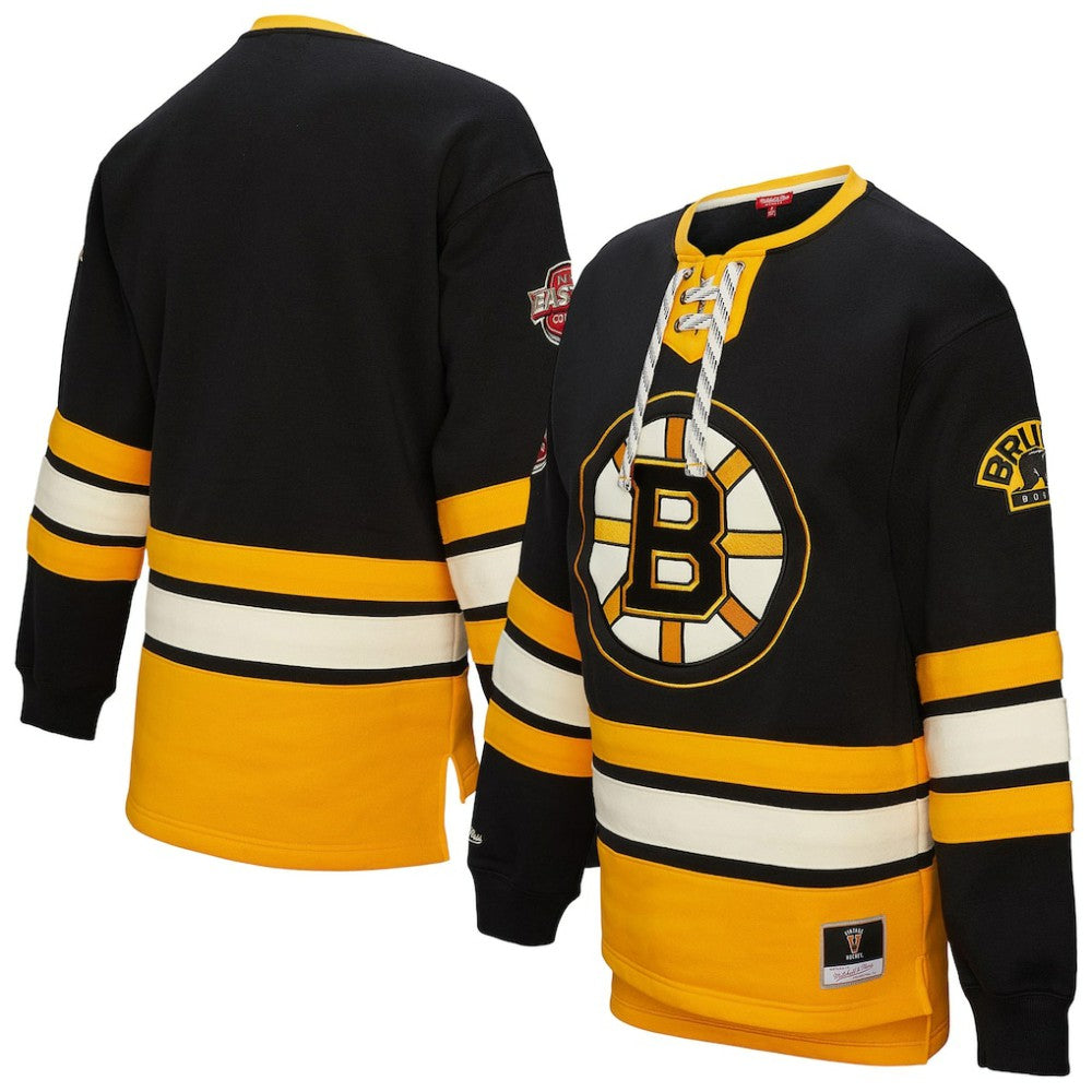 NHL Boston Bruins Mitchell & Ness Women's Heritage Lace-Up Pullover Sweatshirt