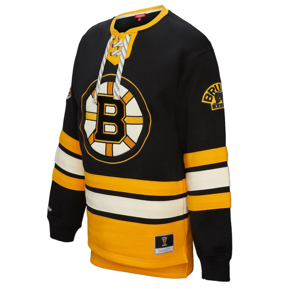 NHL Boston Bruins Mitchell & Ness Women's Heritage Lace-Up Pullover Sweatshirt