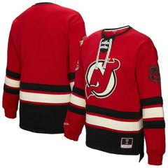 NHL New Jersey Devils Mitchell & Ness Women's Heritage Lace-Up Pullover Sweatshirt