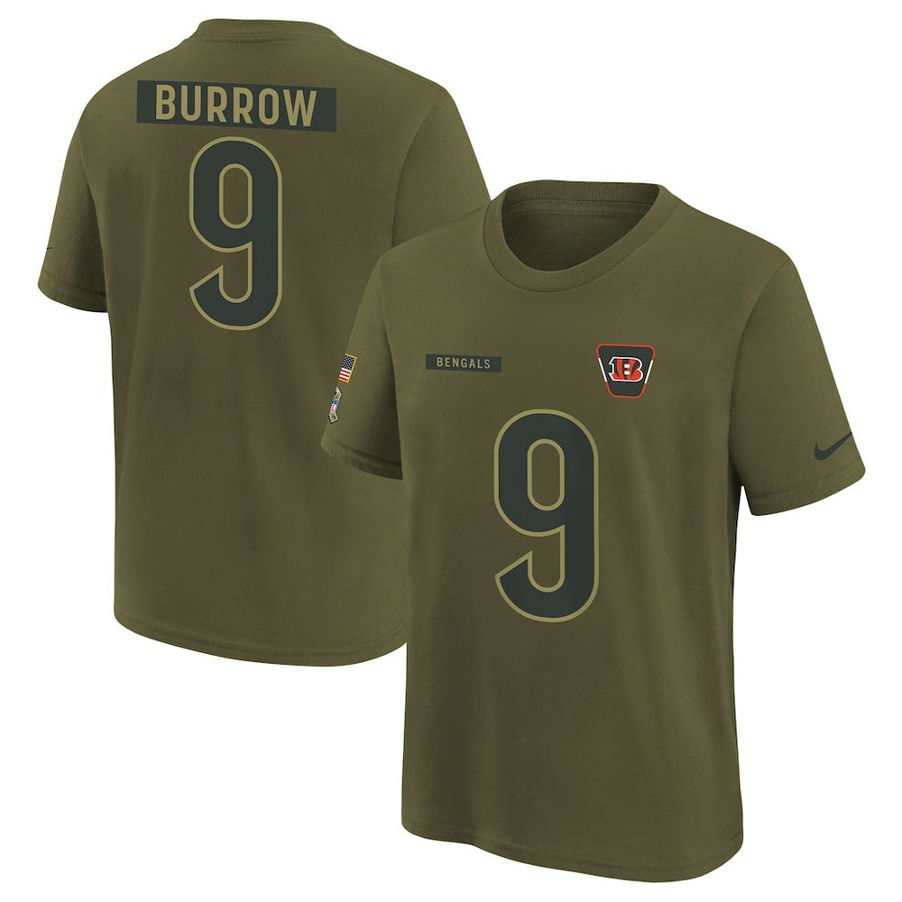 Joe Burrow  Youth 2025 Salute to Service Name & Number T-Shirt - Cincinnati Bengals T-shirts