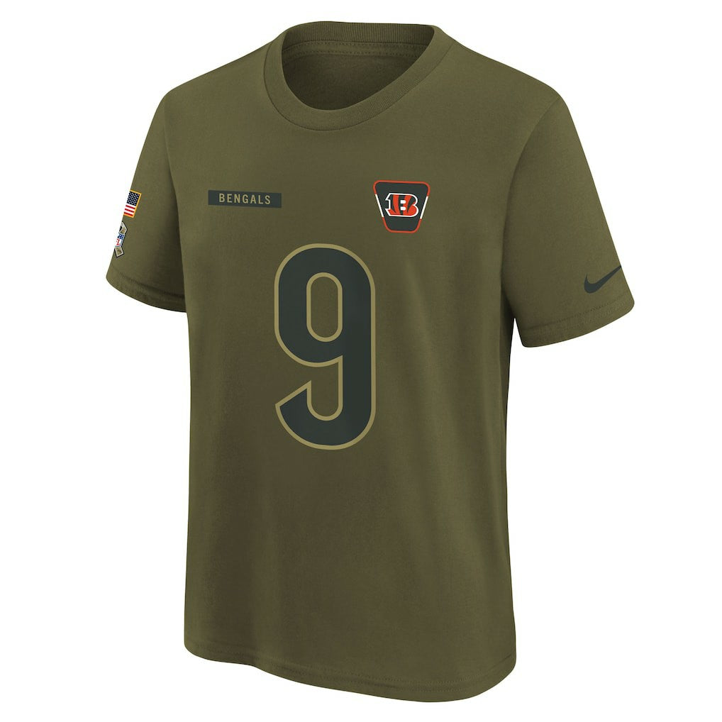 Joe Burrow  Youth 2025 Salute to Service Name & Number T-Shirt - Cincinnati Bengals T-shirts
