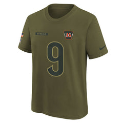 Joe Burrow  Youth 2025 Salute to Service Name & Number T-Shirt - Cincinnati Bengals T-shirts