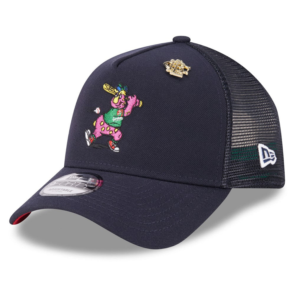 Navy Cleveland Guardians New Era 2025 Big League Chew A-Frame 9FORTY Adjustable Trucker Hat