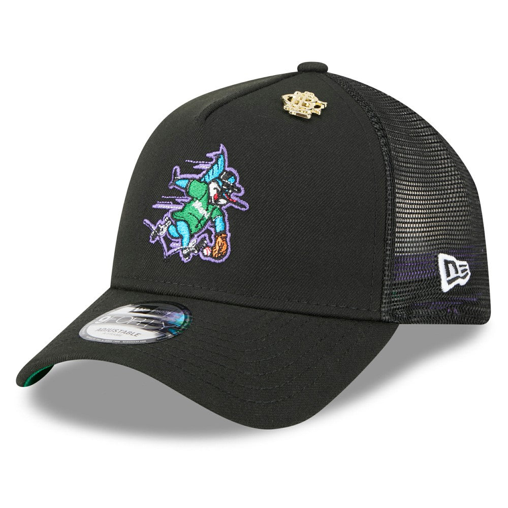Black Miami Marlins New Era 2025 Big League Chew A-Frame 9FORTY Adjustable Trucker Hat