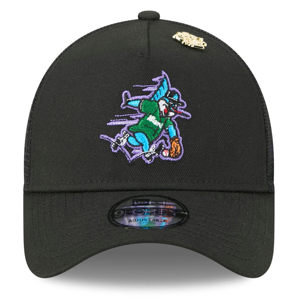 Black Miami Marlins New Era 2025 Big League Chew A-Frame 9FORTY Adjustable Trucker Hat