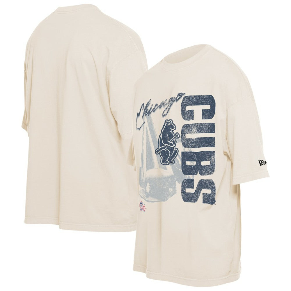 Cream Chicago Cubs New Era Cooperstown Collection Oversized Throwback Distressed T-Shirt