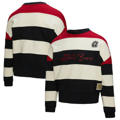 Red/Black Atlanta Braves Mitchell & Ness Women's Cooperstown Collection Blocked Fleece Pullover Sweatshirt- Red/Black