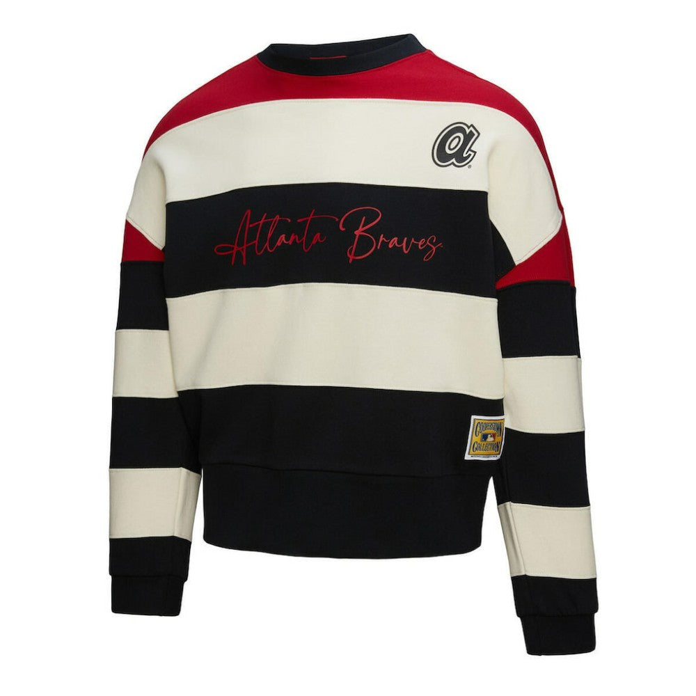 Red/Black Atlanta Braves Mitchell & Ness Women's Cooperstown Collection Blocked Fleece Pullover Sweatshirt- Red/Black