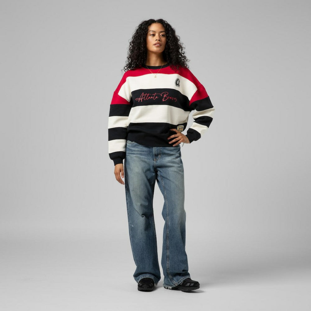 Red/Black Atlanta Braves Mitchell & Ness Women's Cooperstown Collection Blocked Fleece Pullover Sweatshirt- Red/Black