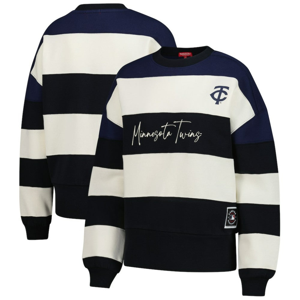 Navy/Black Minnesota Twins Mitchell & Ness Women's Cooperstown Collection Blocked Fleece Pullover Sweatshirt- Navy/Black