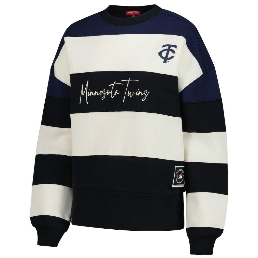 Navy/Black Minnesota Twins Mitchell & Ness Women's Cooperstown Collection Blocked Fleece Pullover Sweatshirt- Navy/Black