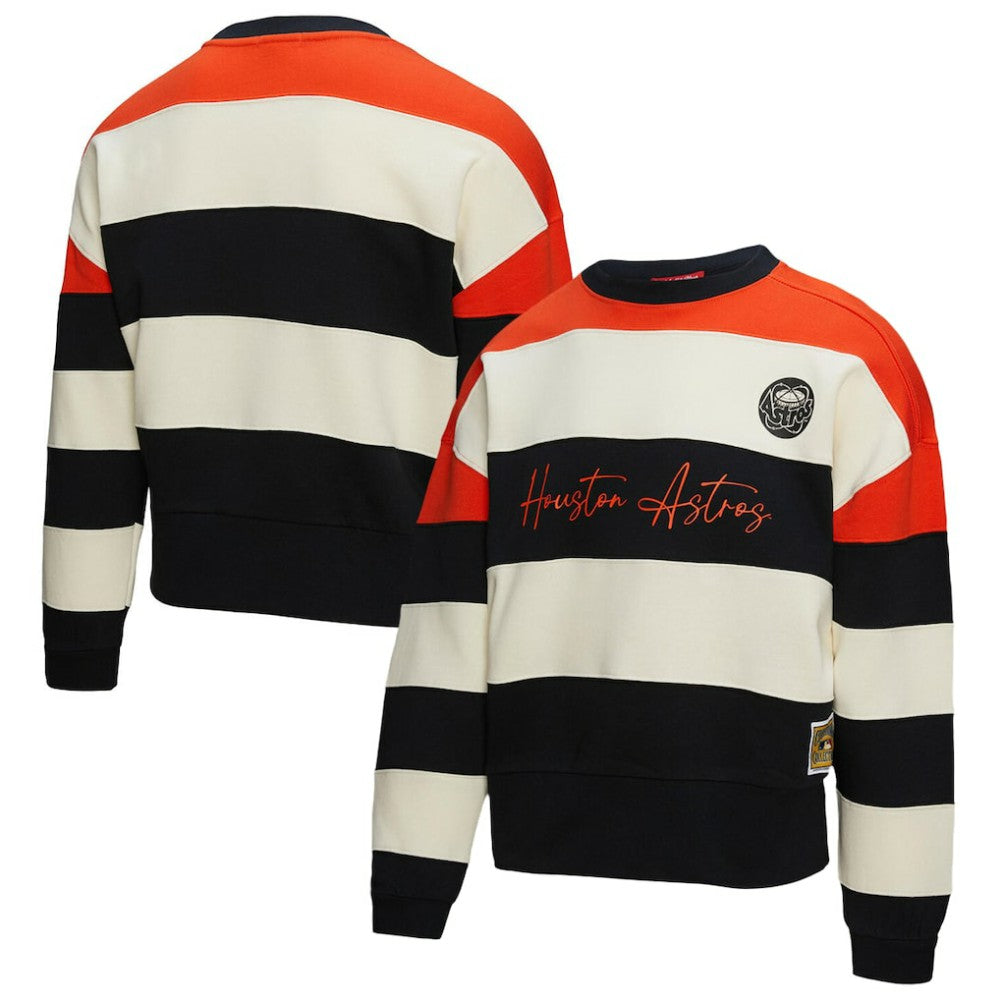 Orange/Black Houston Astros Mitchell & Ness Women's Cooperstown Collection Blocked Fleece Pullover Sweatshirt- Orange/Black