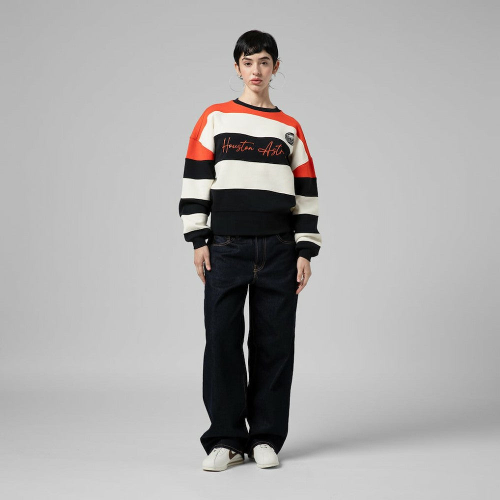 Orange/Black Houston Astros Mitchell & Ness Women's Cooperstown Collection Blocked Fleece Pullover Sweatshirt- Orange/Black