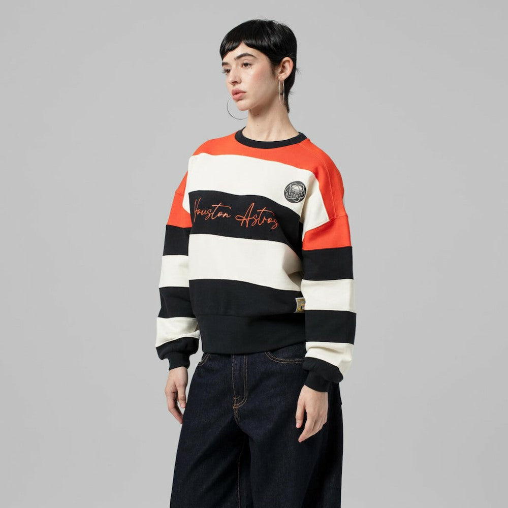 Orange/Black Houston Astros Mitchell & Ness Women's Cooperstown Collection Blocked Fleece Pullover Sweatshirt- Orange/Black
