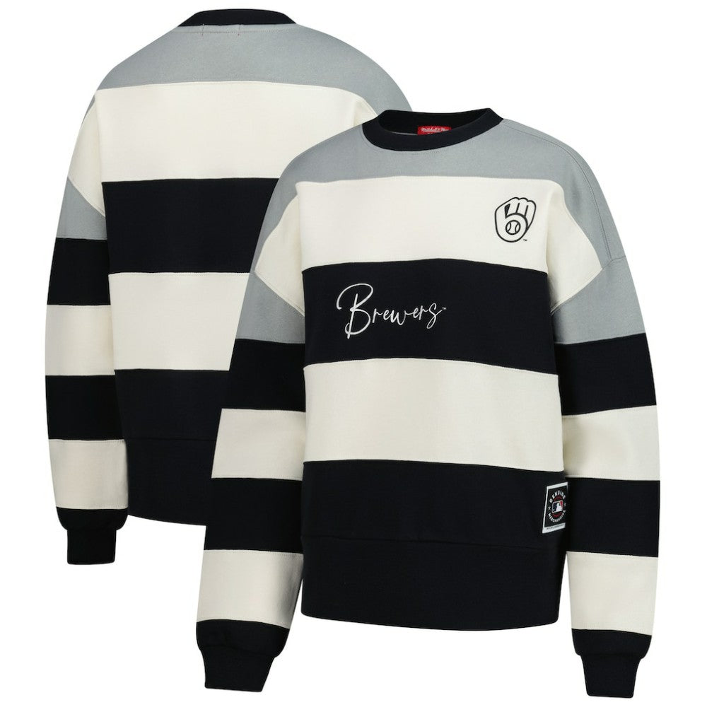 Gray/Black Milwaukee Brewers Mitchell & Ness Women's Cooperstown Collection Blocked Fleece Pullover Sweatshirt- Gray/Black