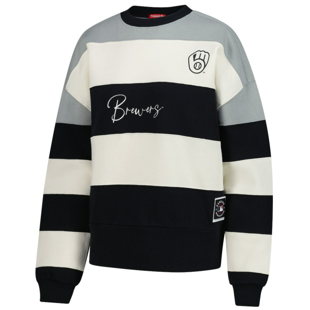 Gray/Black Milwaukee Brewers Mitchell & Ness Women's Cooperstown Collection Blocked Fleece Pullover Sweatshirt- Gray/Black