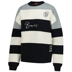 Gray/Black Milwaukee Brewers Mitchell & Ness Women's Cooperstown Collection Blocked Fleece Pullover Sweatshirt- Gray/Black