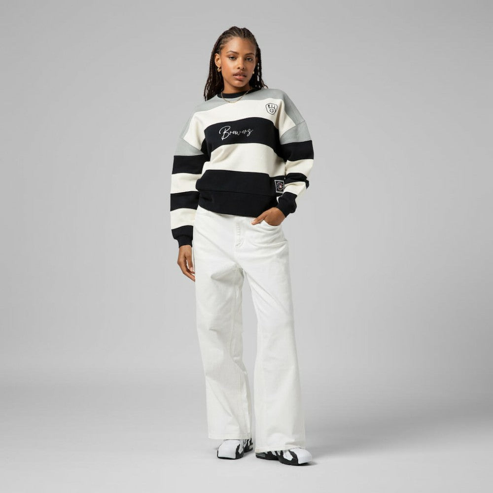 Gray/Black Milwaukee Brewers Mitchell & Ness Women's Cooperstown Collection Blocked Fleece Pullover Sweatshirt- Gray/Black