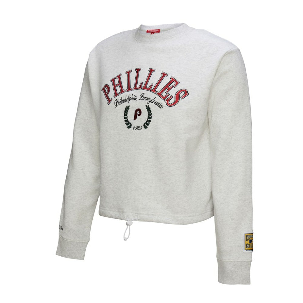 Heather Gray Philadelphia Phillies Mitchell & Ness Women's Cropped Toggle Pullover Sweatshirt