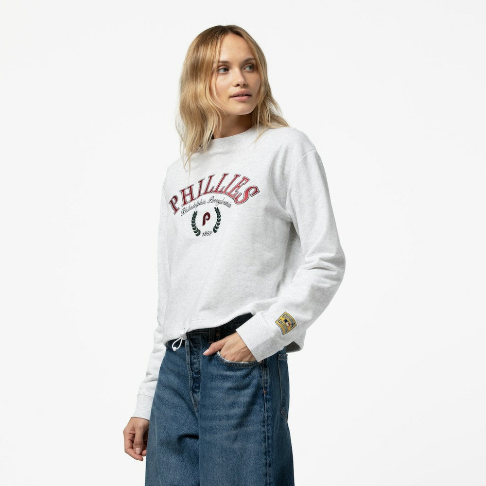 Heather Gray Philadelphia Phillies Mitchell & Ness Women's Cropped Toggle Pullover Sweatshirt