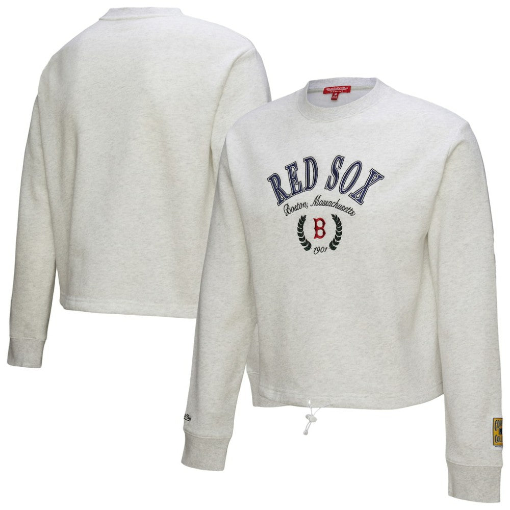 Heather Gray Boston Red Sox Mitchell & Ness Women's Cropped Toggle Pullover Sweatshirt