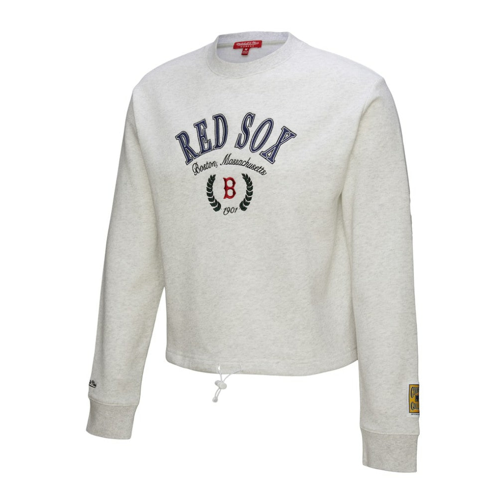 Heather Gray Boston Red Sox Mitchell & Ness Women's Cropped Toggle Pullover Sweatshirt