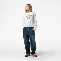 Heather Gray Boston Red Sox Mitchell & Ness Women's Cropped Toggle Pullover Sweatshirt