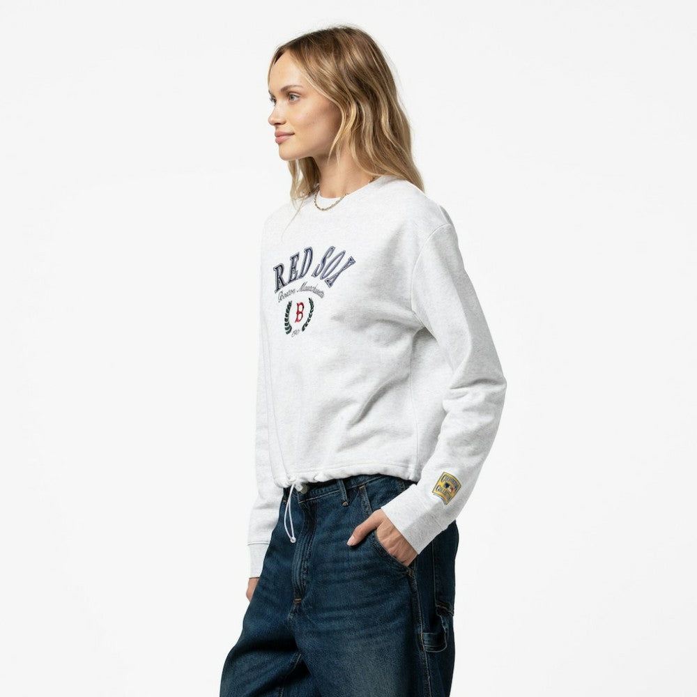 Heather Gray Boston Red Sox Mitchell & Ness Women's Cropped Toggle Pullover Sweatshirt
