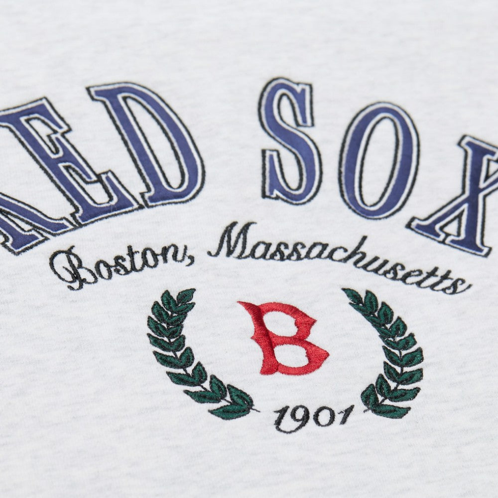 Heather Gray Boston Red Sox Mitchell & Ness Women's Cropped Toggle Pullover Sweatshirt