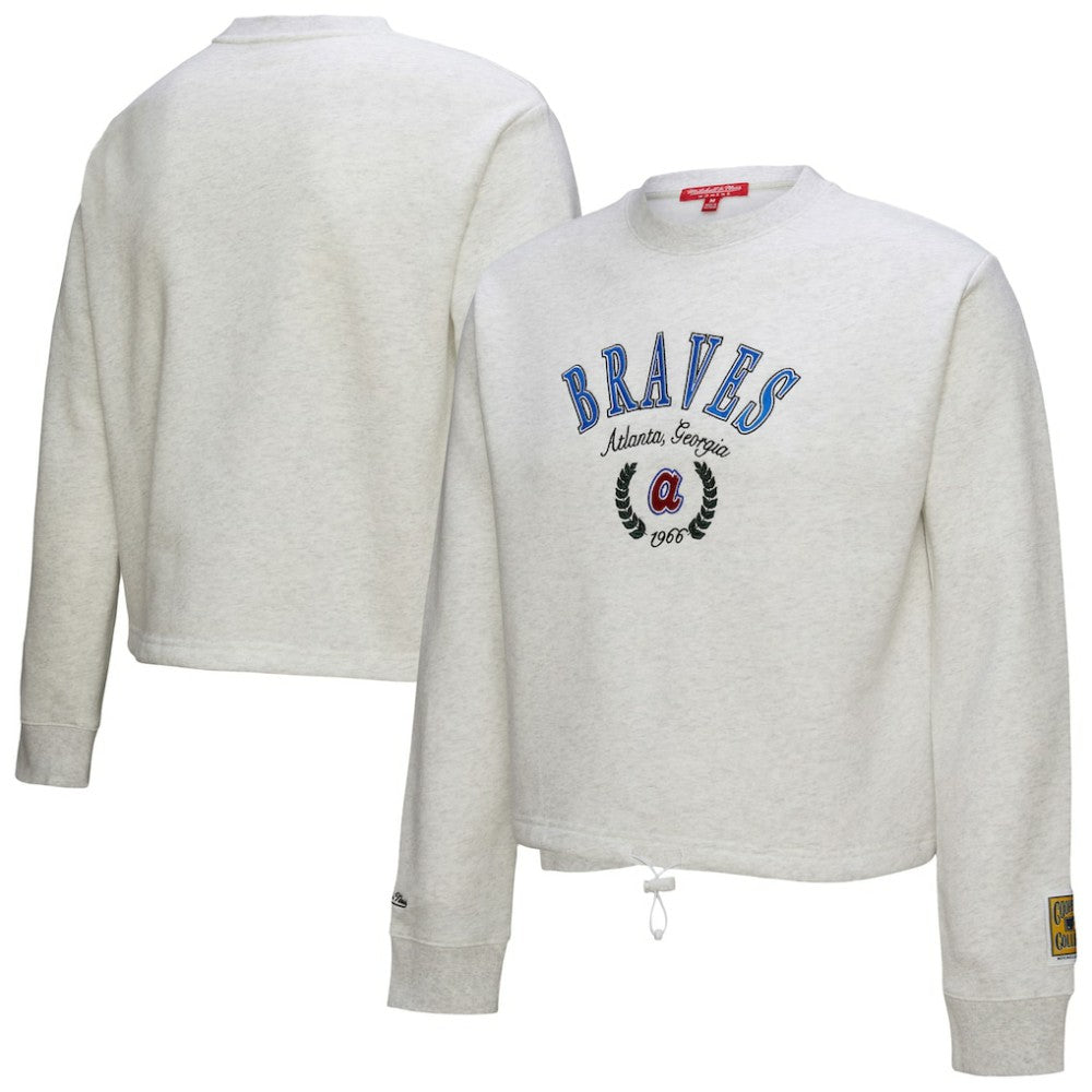 Heather Gray Atlanta Braves Mitchell & Ness Women's Cropped Toggle Pullover Sweatshirt