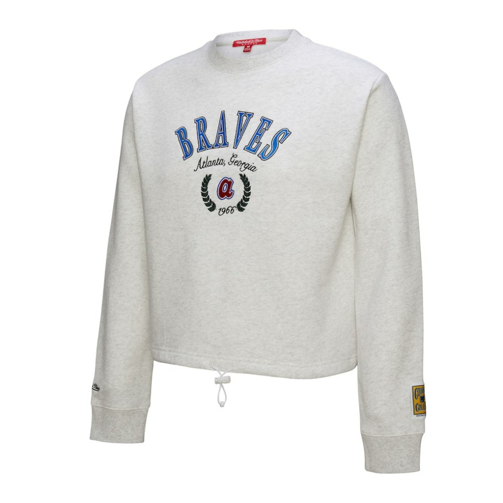 Heather Gray Atlanta Braves Mitchell & Ness Women's Cropped Toggle Pullover Sweatshirt