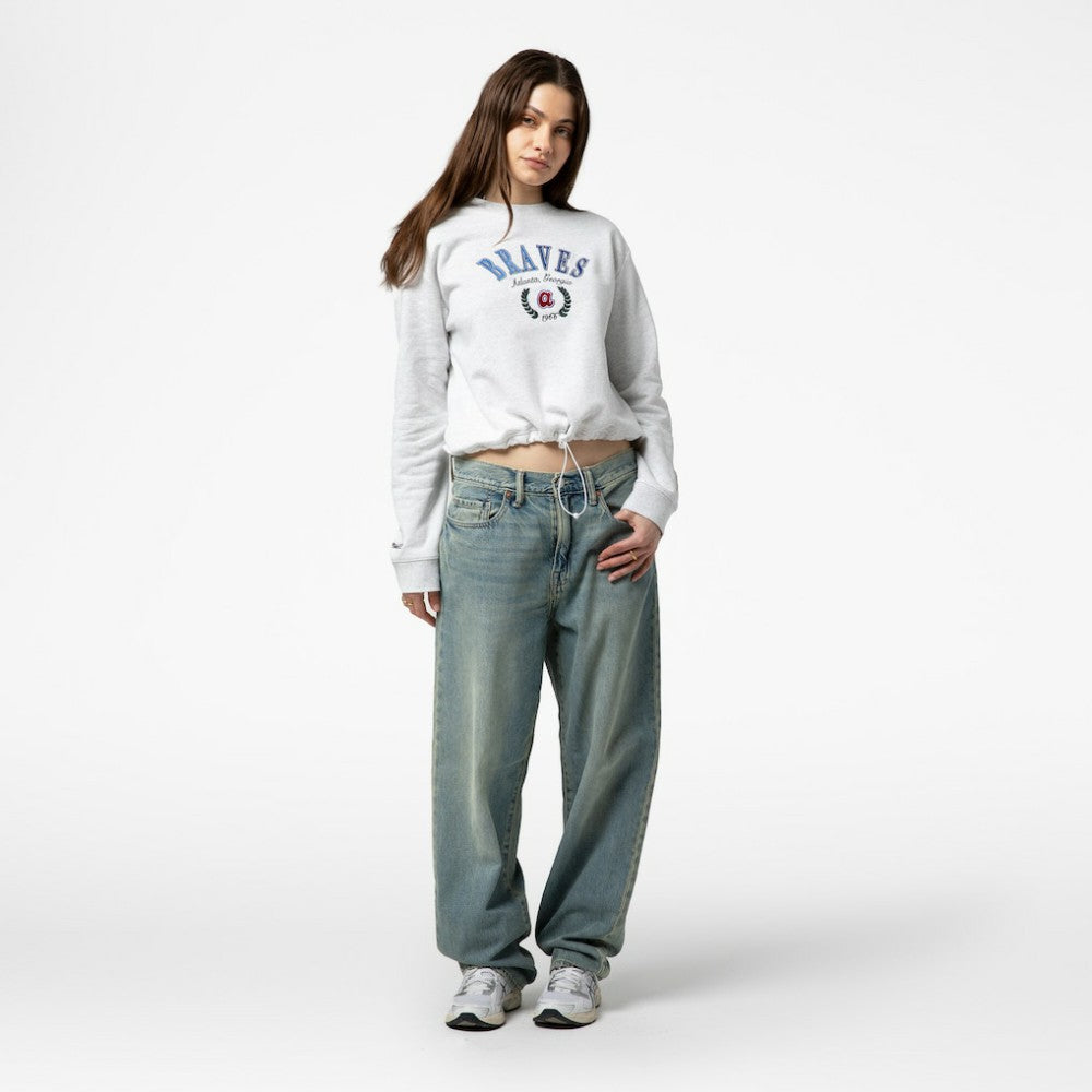 Heather Gray Atlanta Braves Mitchell & Ness Women's Cropped Toggle Pullover Sweatshirt